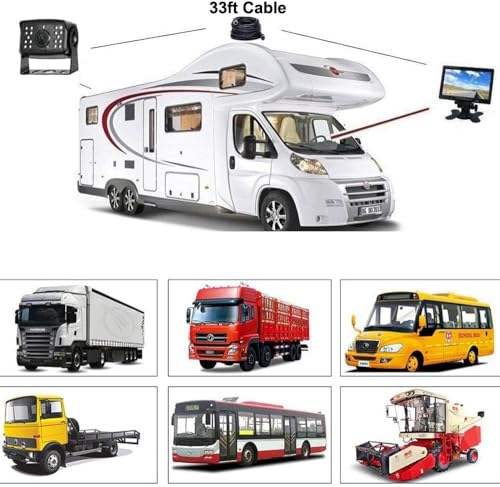 12V 24V Vehicle Rear View Backup Camera and 7'' HD TFT LCD Reversing Monitor System for RV Truck Trailer, Waterproof Night Vision Reverse Camera, with 33ft 4Pin Aviation Connector Cable - Image 4