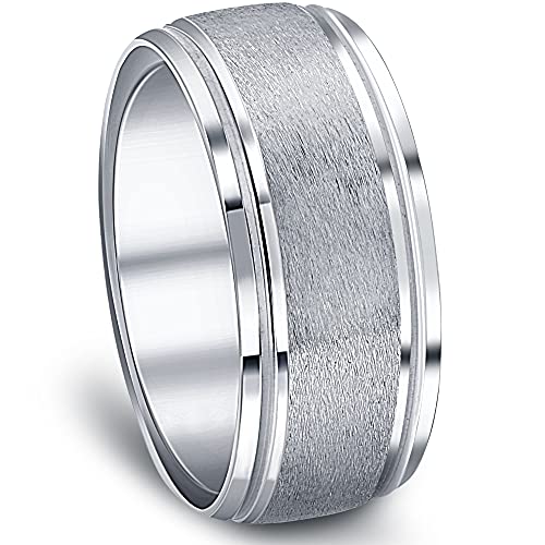 P3 POMPEII3 8mm Brushed Mens Wedding Band 10K White Gold