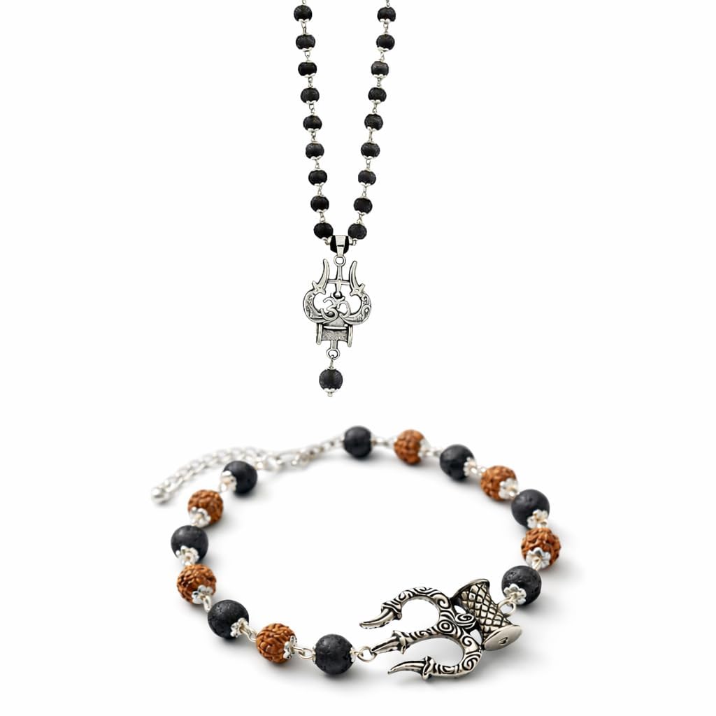 OM Shiva Trishul Karungali Mala & Rudraksha Karungali Trishul Bracelet Combo for Men & Women | Spiritual Jewellery for Meditation & Positive Energy-image-26