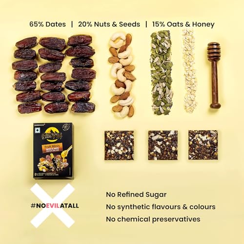 Image of Eatopia Date & Nuts Super Fruit Bites | Sugar Free Healthy Energy Bars | Date Bites | No Preservatives & Refined Sugar | Dry Fruits Protein Bars | Healthy Food | Oats, Honey, Nuts & Seeds | Pack of 1 (5 Minis)