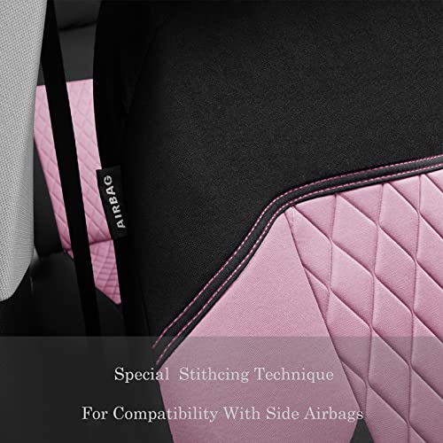 TOYOUN Pink Car Seat Covers Full Set For Women, Universal Seat Covers for 5 Car Seater Front Bucket Seat Covers and 50-50 or 60-40 Rear Split Bench Back Seat Covers - Image 5