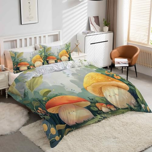 Housse de couette 90x190 champignons microfibre douce avec fermeture éclair pratique - 2