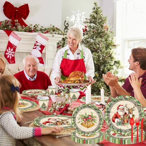 140 Pcs Christmas Party Supplies Set, Disposable Dinnerware Set for 20 Guests Includes 7 & 9 Inch Santa & Reindeer Paper Plates, Napkins, Cups, Forks, Spoons, Knives for Holiday Tableware – Image 7