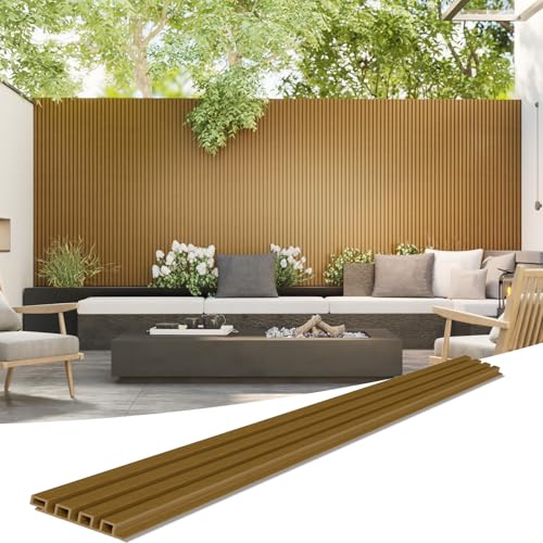 Treslam 3D Faux Wood Wall Panels for Exterior – Waterproof WPC Decorative Siding Slat Covering, Outdoor UV 7.55 FT (L) x 0.53 FT(H) Resistant Wall Decor, Easy Install Design (Glaze, Pack of 5 Piece)