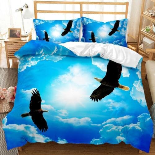Housse de couette 90x190 enfant microfibre anti-plis parure de lit aigle bleu taie 65x65
