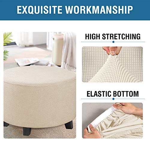 Image of H.VERSAILTEX Ottoman Cover Stretch Ottoman Slipcover Round Ottoman Storage Cover Folding Stool Covers Furniture Protector Cover for Footrest Ottoman Fit Dia 30 inch - 41 inch, Natural