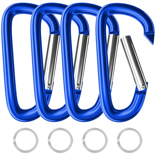 Image of sprookber 4 inch & 5 inch Extra Large Aluminum Carabiner D Ring, Caribeener Clips, Spring Snap Hook for Keychain Clip, Set of 4