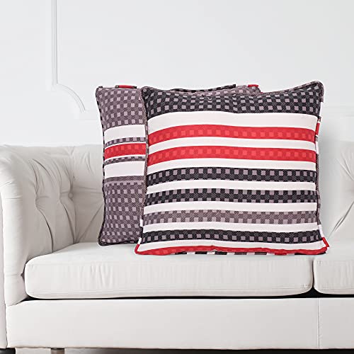 Image of Swayam Cotton Set 2 Decorative Soft Cushion Case Square Pillowcases for Couch Sofa Bed Living Room| 12 X 12 Inches | Black Red