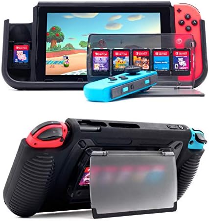 Protective Case for Nintendo Switch , Grip Case with 7 Storage Slots for Game Cards, Multi-Angle Adjustable Stand, Grip Cover with Shock-Absorption and Anti-Scratch Design