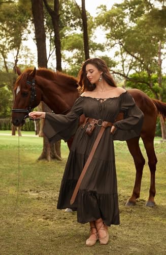 SCARLET DARKNESS Renaissance maxi-jurk voor dames, lange mouwen, vierkante hals, middeleeuwse jurk, Groen, S SCARLET DARKNESS Renaissance maxi-jurk voor dames, lange mouwen, vierkante hals, middeleeuwse jurk, Groen, S