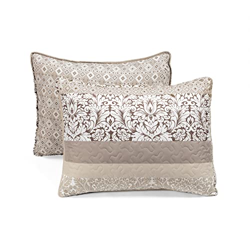 Image of Lush Decor Boho Stripe Reversible Cotton Quilt 3-Piece Set, King, Neutral - Bold Colorful Bohemian Bedding Set