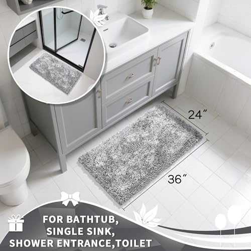 Image of Yimobra Large Bathroom Rug Non Slip 36x24 Inch, Extra Thick Soft Absorbent Chenille Bath Mat, Machine Washable Bath Rugs for Bathroom Floor, Tub and Shower, Home Decor Accessories, Light Grey