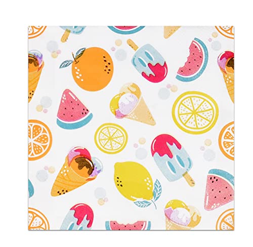 100 Fruits And Ices Cocktail Beverage Napkins Disposable Paper Ice Cream Pop & Fruit Dessert Napkin For Tropical Summer Spring Beach Pool Birthday Party Bridal & Baby Shower Tableware Party Supplies #TOP28