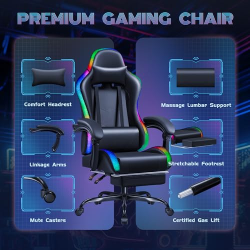 image for Furmax Gaming Chair with RGB LED Lights, Video Game Chair with Footres
