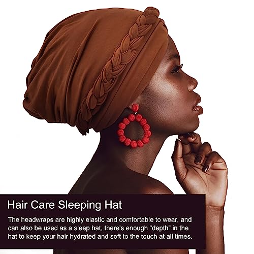 Image of DRESHOW Turban Pre-Tied Twisted Hat Thread African Head Wraps for Black Women Chemo Cancer Cap Braid Hair Cover