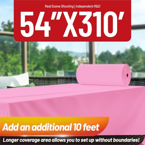 Image of Plastic Table Cloth, 310 Ft X 54 in Plastic Table Cloth Disposable Pink Tablecloth with Any Cut Sliding Cutters Premium PEVA Disposable Tablecloth for Picnics, Parties, Birthdays, Festivals