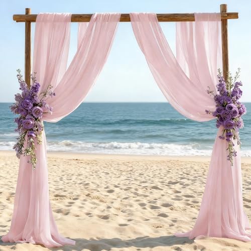Image of Blush Pink Wedding Glitter Arch Draping Fabric 1 Panel 29 inch x 6.5 Yards Sheer Backdrop Curtain Drapery for Summer Wedding Ceremony Birthday Party Indoor Ceiling Decor