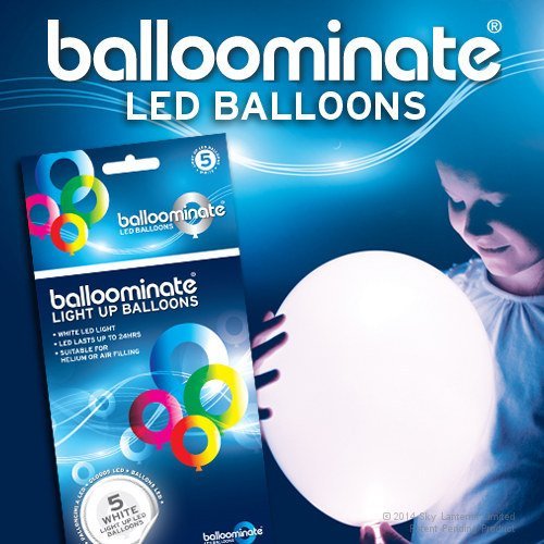 Blanco - 5 pack. Blancos de LED se encienden los globos Balloominate. Grande para las fiestas y celebraciones.