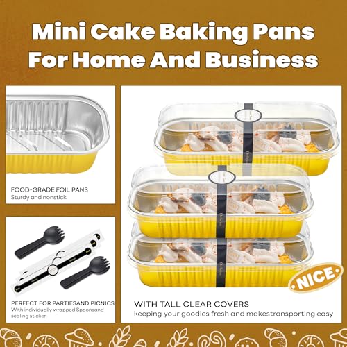 Image of NPLUX Loaf Pans with Lids, 100 Pack Gold 6.8oz for Dessert Displays | Works for sweet bites, savory samples, dips and layered cups; single-base workflow helps limit dish handling.
