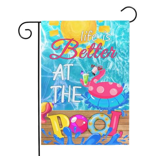 Dacawin Pool Garden Flag Swimming Pool Spring Yard Flags Summer Welcome Decorative Flags Life is Better at the Pools House Banner for Outside Patio Porch Home...