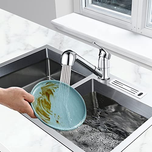 kisimixer Küchenarmatur Ausziehbar,360° Drehbar Wasserhahn KüChe,Spültischarmatur Küche mit Säulentyp Wasserauslass und Duschwasserauslass 2 Modus,Einhebel-Mischbatterie Küche Edelstahl