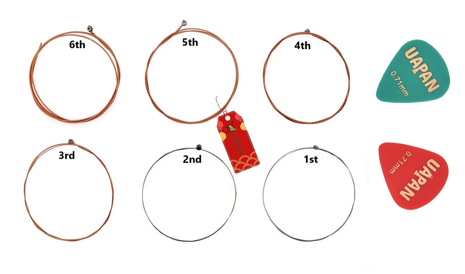 UAPAN Juego de 6 cuerdas y 2 púas para guitarra