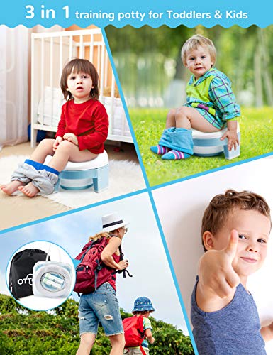 Potty Training Seat for Toddler Kids, 3-1 Portable Collapsible Toilet Seat with Storage Bag, Anti-Slip Design and Splash Guard, Potty Chair for Travel Home Car Camping Use (Blue)