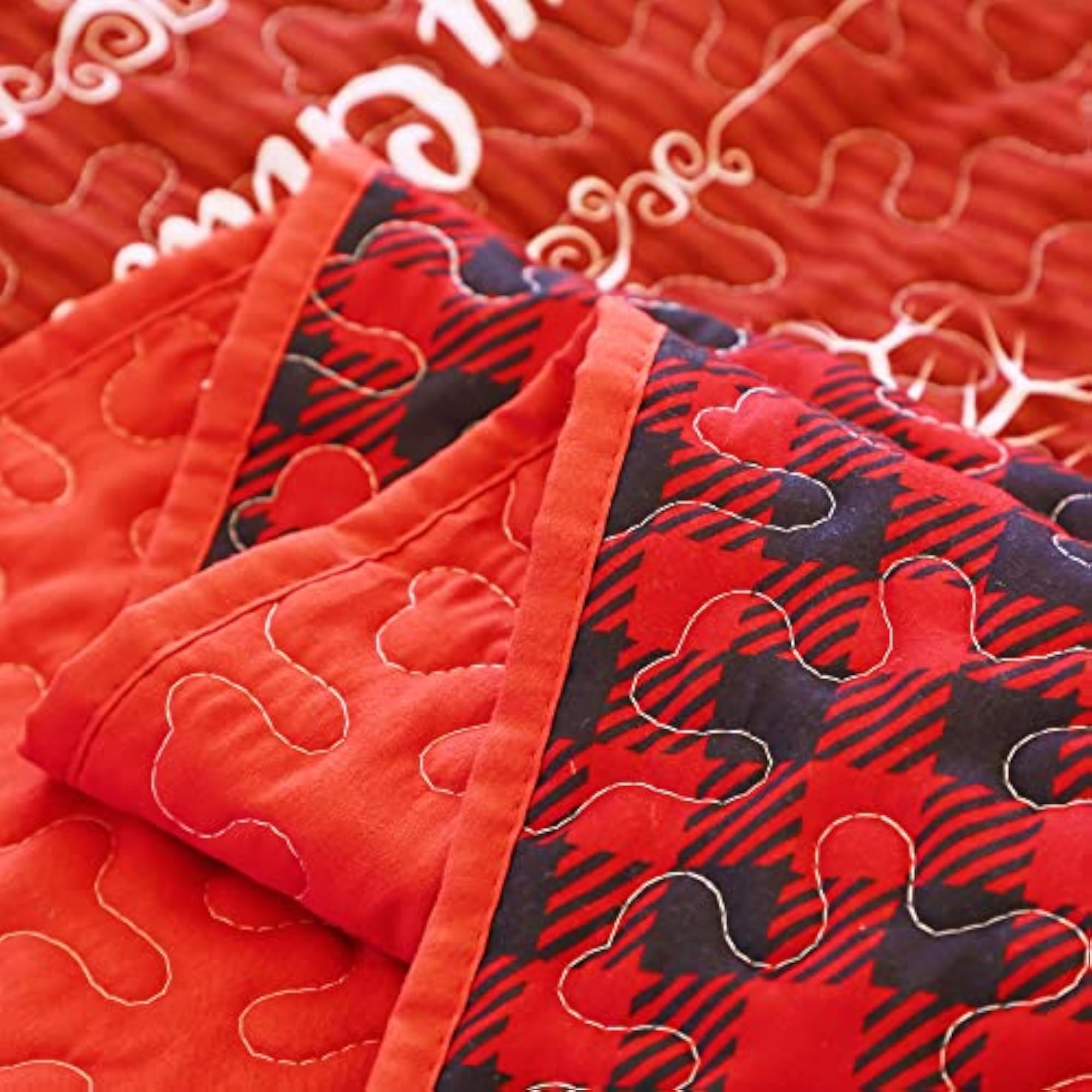 Queen Size Christmas Floral Quilt Set, Reversible