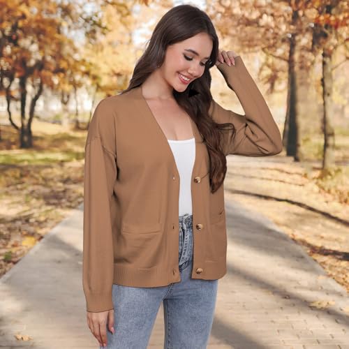 Women's Button Down Sweater Cardigan Knit Long Sleeve Open Front V Neck Cardigan Loose Outwear4