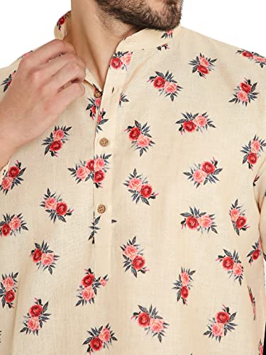 Image of Maharaja Floral Printed Linen Kurta Pyjama Set for Men