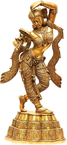 Exotic India A Young Lady Applying Vermilion (A Sculpture Inspired by Khajuraho) - Brass Statue - Color Natural Brass Color