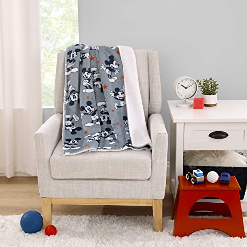 Image of NoJo Disney Mickey Mouse Gray, Navy, White and Red Stars Super Soft Sherpa Baby Blanket