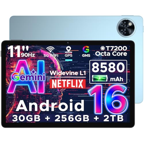 DOOGEE U11 Pro Android 16 Tablet 11 Zoll, 30GB RAM+256GB ROM (2TB TF) Gemini AI, 8580mAh, 90Hz Display, Unisoc T7200 Octa Core Tablet PC, 13MP+5MP, WiFi 5/Widevine L1/ GPS/Face ID/OTG [2025]