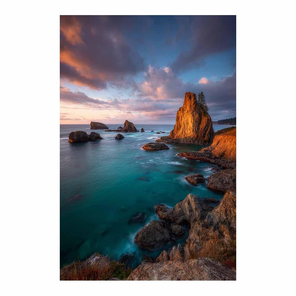 HOQIU Wall art for home decor Rockys Coasts Sunset canvas artwork for wall, art prints, For living room, bedroom, bathroom, dining room, painting and decor.(Multicolor)-60x80cm Unframed