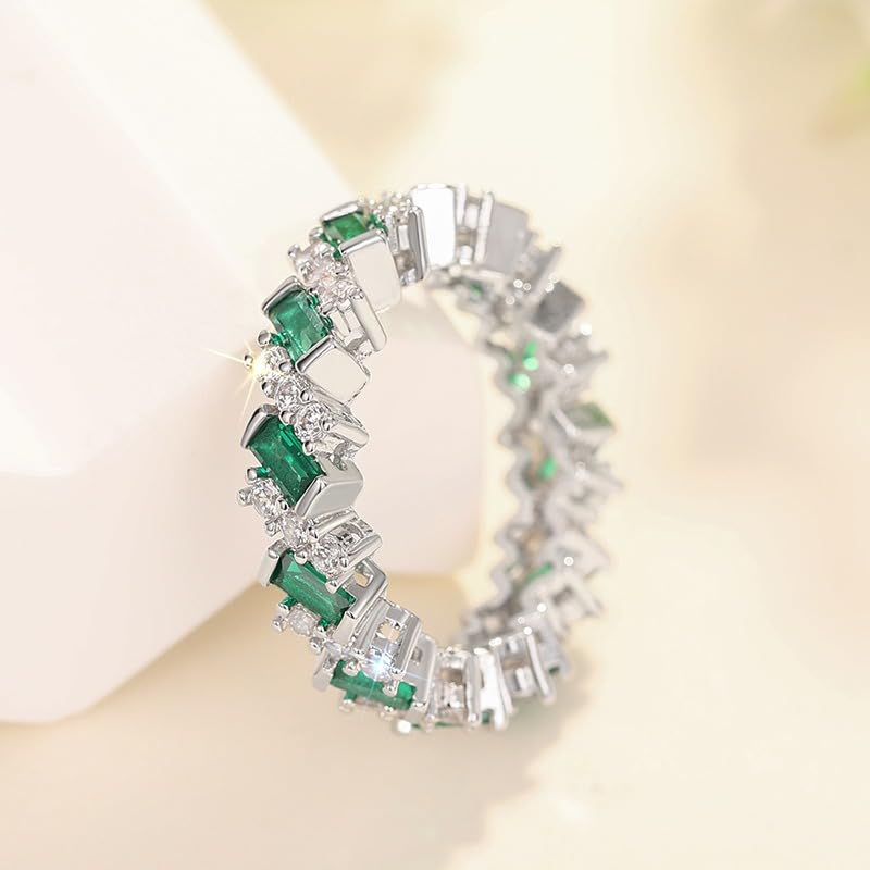 White Gold Plated Green Cubic Zirconia Inlaid Geometric Fashion Engagement Rings Wedding Bridal Band Promise Rings Evening Parties Anniversary Valentine's Day Gifts Eternity Bands for Women2