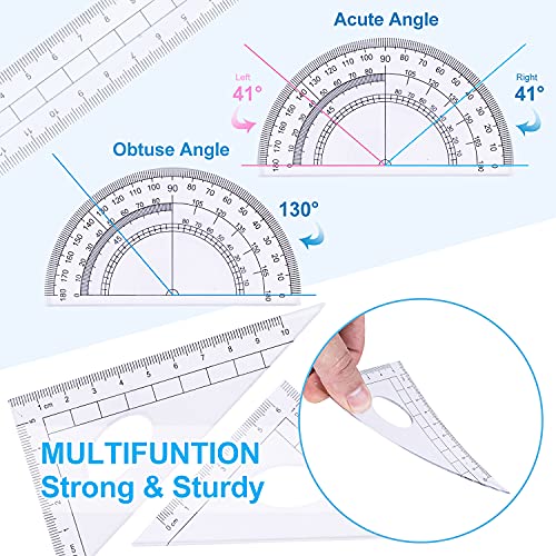 Math Geometry Kit Set 10 Pieces with Shatterproof Storage Box, Student Supplies Drawing Compass Includes Protractor, Rulers, Compass, Pencil Sharpener, Lead Refills, Pencil, Eraser(Blue) 4 51gR6qtNT+L