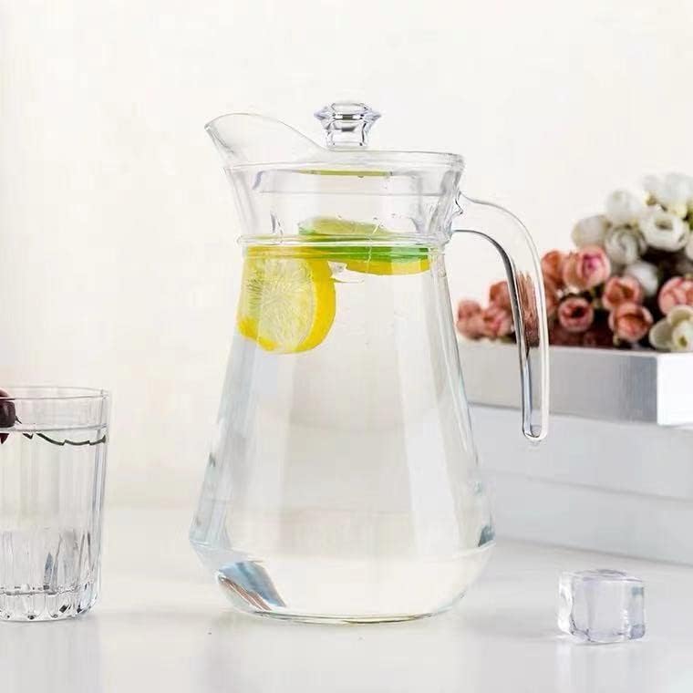 Image of Wringo Premium Glass Water Jug - 1.8 LTR, Transparent, Hot Cold Water Glass Pitcher with Wooden Lid Water Jug, Iced Tea, Milk and Juice Beverage Carafe, Lemon Jug 1800ML (TM-14) (WQ-13)