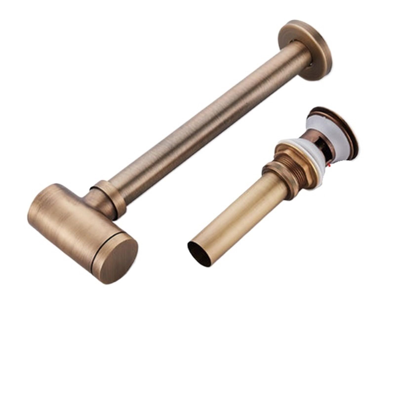 Sifón redondo de latón for baño, kit sifón ajustable for lavabo con desagüe emergente Para Lavabo De Baño y Lavabo(With Overflow Drain)