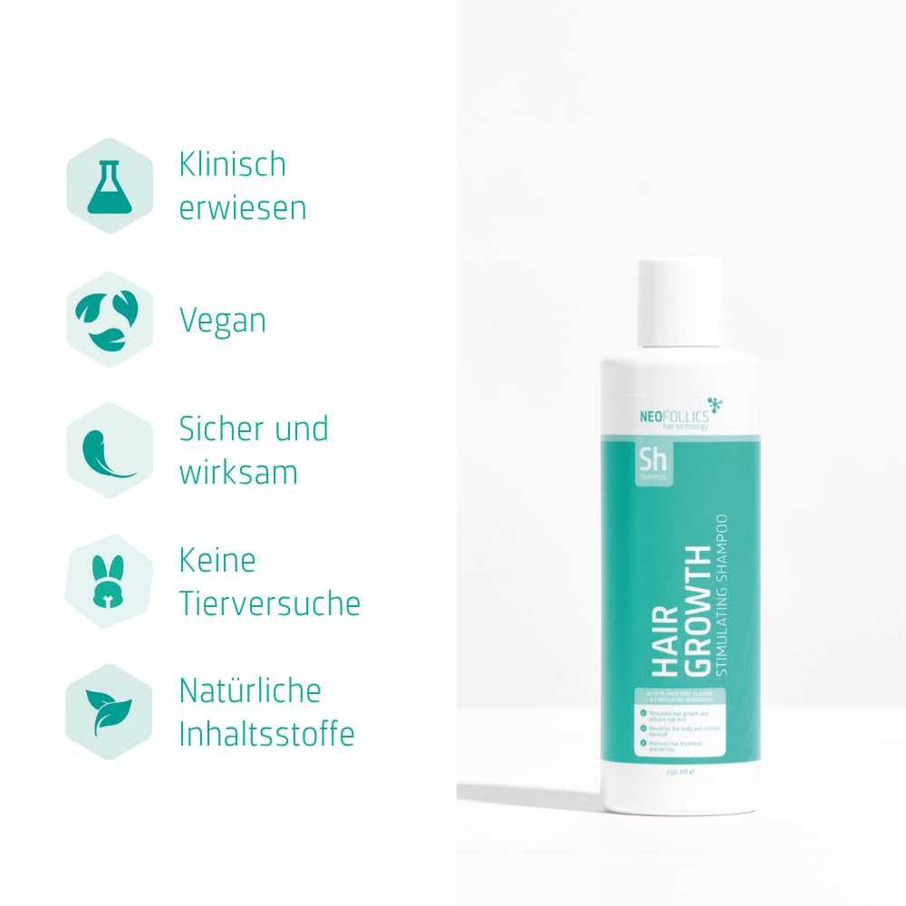 Neofollics - Haarwuchs stimulierendes Shampoo - Haarwuchsmoleküle + 7 Pflanzenextrakte und Arganöl - frei von Parabenen, Sulfaten und Silikonen