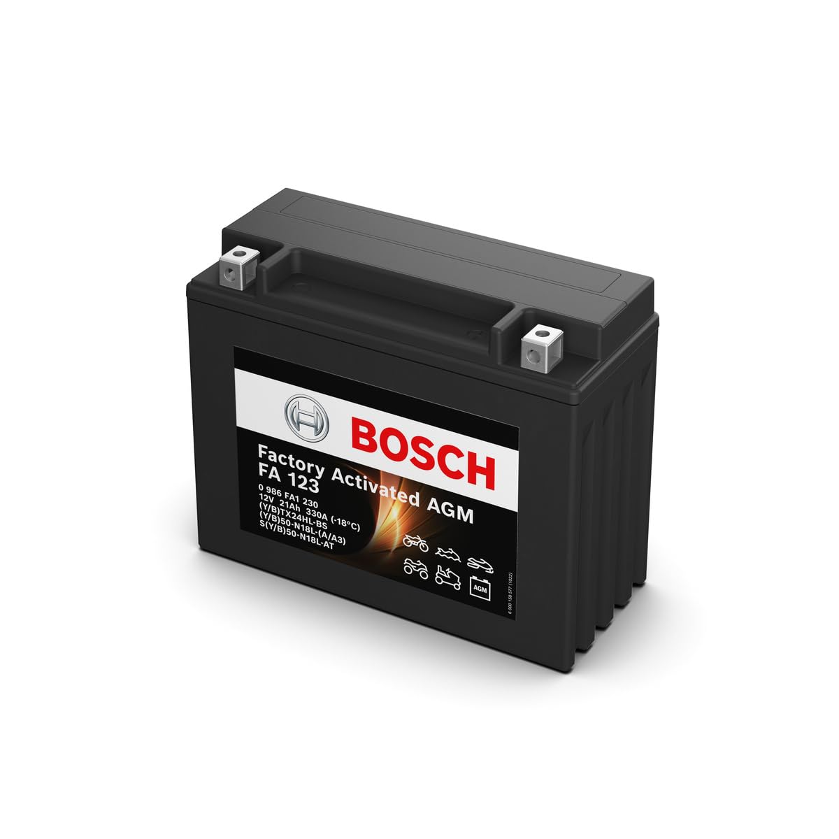 Bosch FA123 Batería para Motocicletas AGM 12V 330A 21Ah, para motocicletas, motos de enduro, scooters, quads, motos de agua,Compatible M4F47, M4F48, BTX24HL-BS, B50-N18L-A, B50-N18L-A3, SB50-N18L-AT