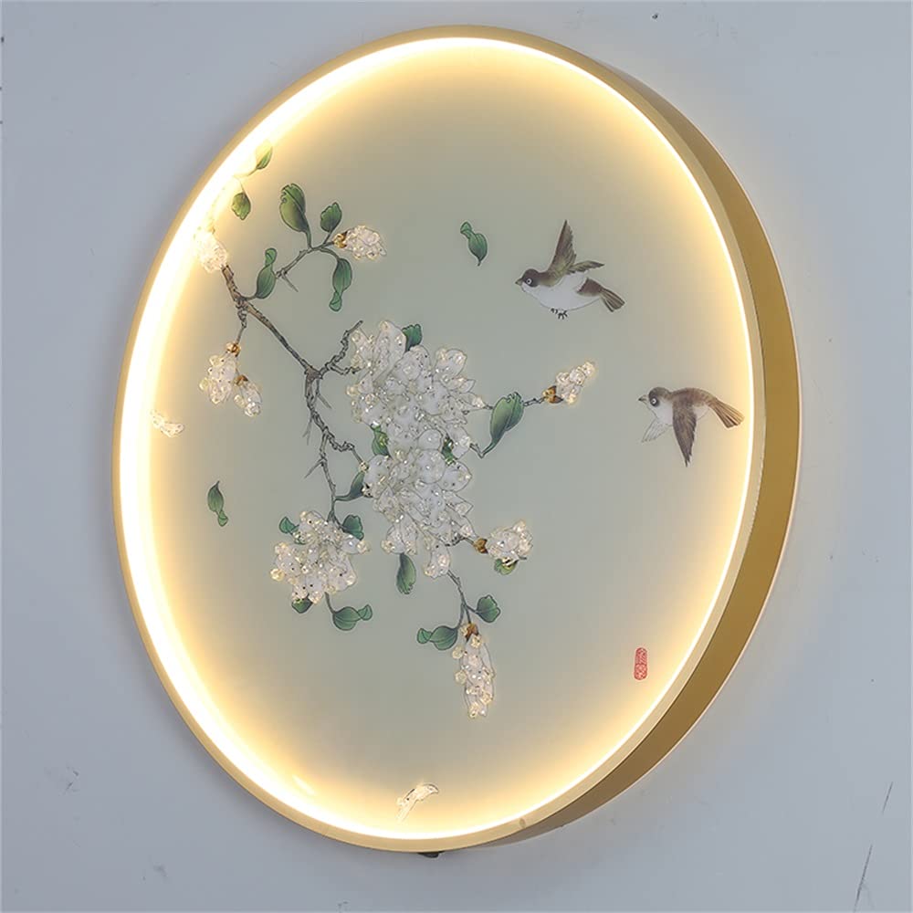 Lampade da Parete contemporanee con Quadri circolari Cinesi, Ideali per Soggiorno, Camera da Letto, Sala da Pranzo, Studio, Villa, Hotel, corridoio, Ingresso di casa (I Gold D80CM)