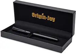 Origin-Joy Conjunto de canetas de metal de luxo, caneta profissional executiva pesada para presente agradável com 3 refis esferográficas de 0,7 mm para homens (preta, tampa e simples)