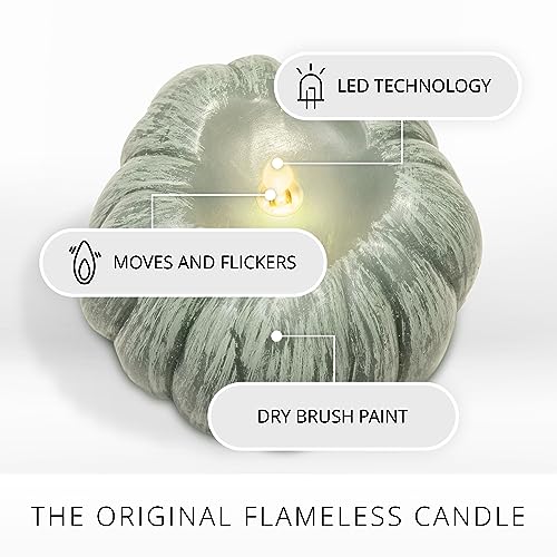 Image of Luminara Pumpkin Figural Flameless Flickering Moving Flame LED Candle (5.25 inch x 4.5 inch), Smooth Real Unscented Wax, Time Function (Iceberg Green)