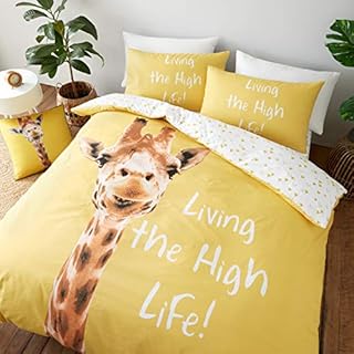 Catherine Lansfield Bedding Giraffe Double Duvet Cover Set with Pillowcases Yellow