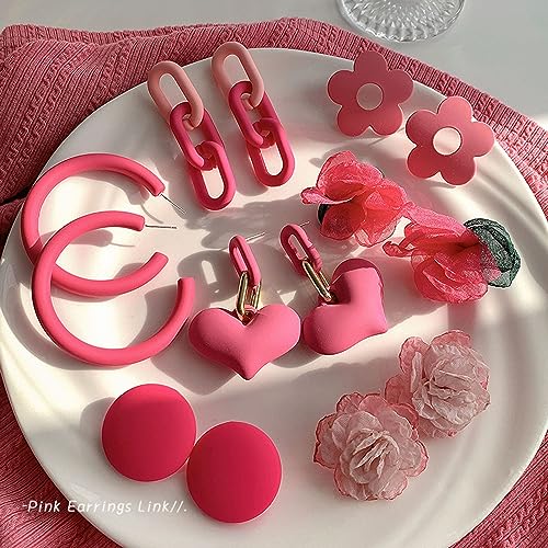 Hot Pink Earrings Y2K Love Gifts, Pink Heart Earrings Lightweight Hypoallergenic Heart Drop Magenta Earrings Valentine's Day Mother's Day Jewelry4
