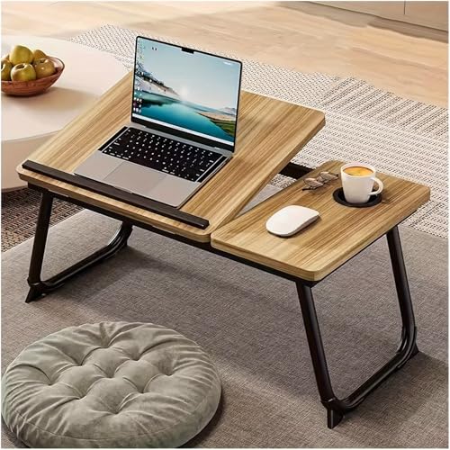 Bandeja para Cama, Mesa Plegable de Desayuno Mesa Ordenador Portátil Multifunción Mesa de Ordenador portátil para Cama y sofá (AB, Marron)