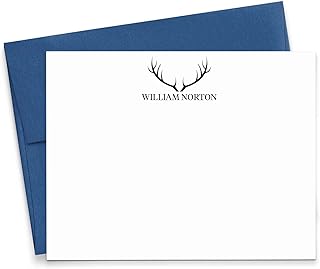 Deer Antler Personalized Stationery for Men or Women FLAT NOTE CARDS, Rustic Stationary Set with Envelopes, Antler Note Cards with Envelopes, Your Choice of Colors and Quantity