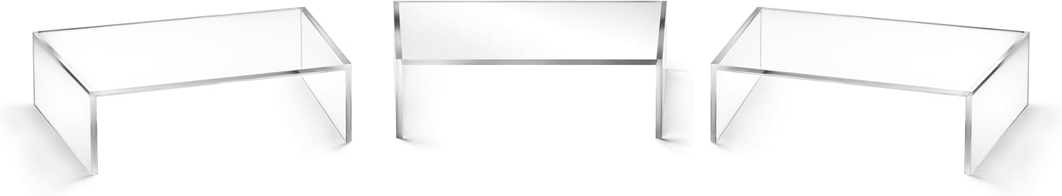 Red Co. Set of 3 Modern Clear Acrylic Desktop Computer Monitor Stands with Adjustable Length & Angle, 14.7” x 9” x 4”