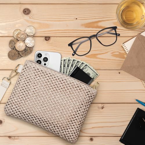 Image of Straw Clutch Purses for Women, Bohemian Straw Handbag Small Summer Beach Bag Wristlet Wallet with Zip