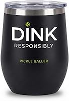 Vista 1 de Super Fly Goods -Dink Responsibly - Vaso térmico de vino de pickleball de 12 onzas – Vaso térmico aislado de acero inoxidable con tapa Regalos